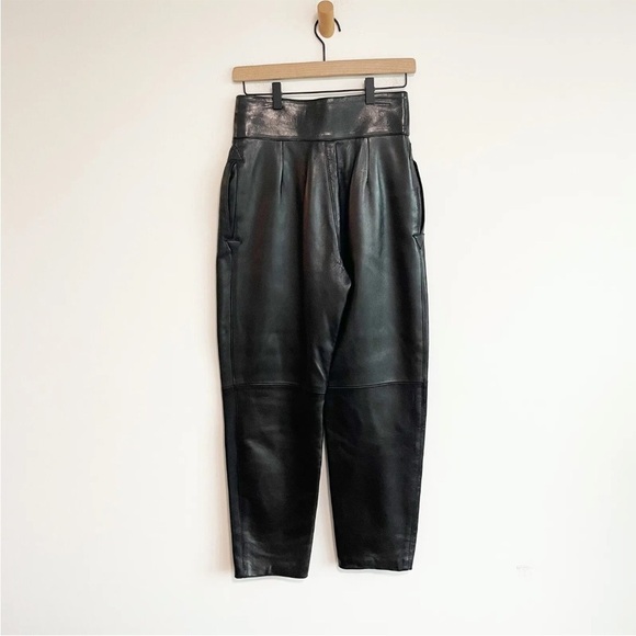 Vintage MZ Creations Paris France Women's High Waisted Black Leather pants 1980s - Picture 4 of 13
